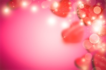 illustration inscription love on a pink background with bokeh and light. Happy Valentines Day Card Design. 14 February. Blurred Soft 
