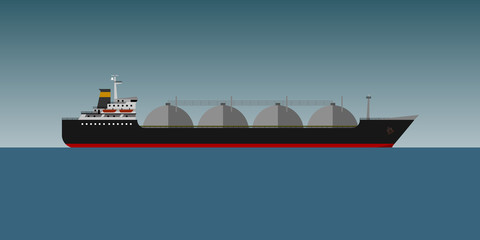 Vector illustration. Gas tanker in sea flat design