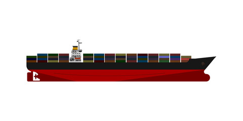 Vector illustration. Container cargo ship isolated. Flat design.