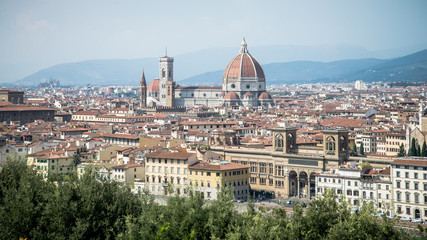 Fototapeta na wymiar Florence, Italy - September 7, 2014: Skyline of Florence city with Duomo from Piazzale Michelangelo