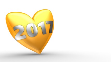 3d illustration of orange heart over white  background with 2017 year sign