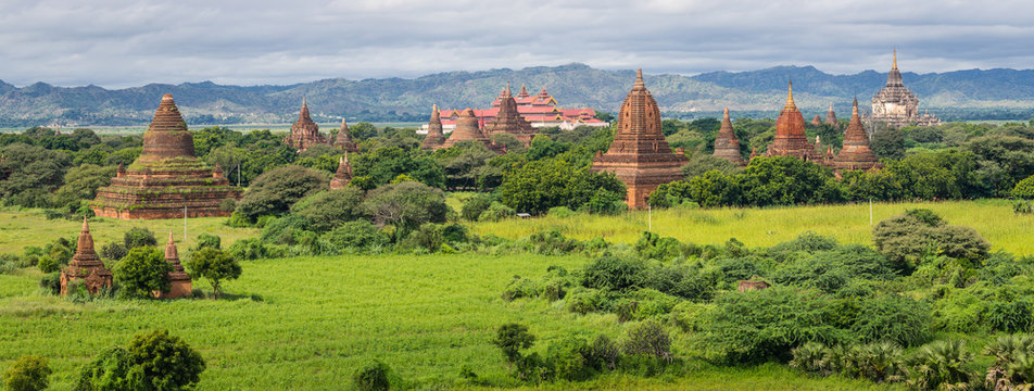 Panoramic view of pagodas field in Bagan ancient city, Mandalay,