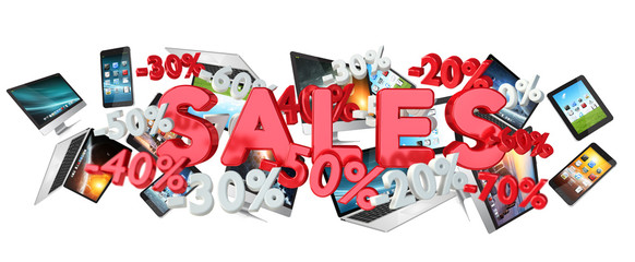 Sales and devices concept 3D rendering