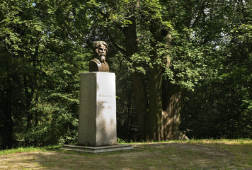 Monument to Cyprian Kamil Norwid in Park of Pomeranian princes. Koszalin. Poland