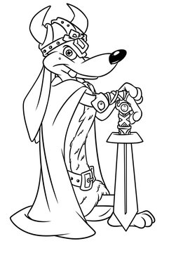 Dog dachshund viking warrior coloring pages cartoon illustration isolated image character