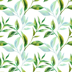 Motif floral sans couture avec des feuilles de thé. Branche de thé vert dans un style aquarelle dessiné à la main. Fond de thé pour papier, textile et emballage