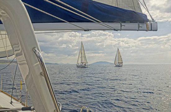 Sails/ Race during the regatta  in the  mediterranean