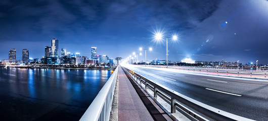 traffic on bridge at night in seoul