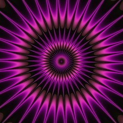 Purple pink shinning neon spike discs on dark background.