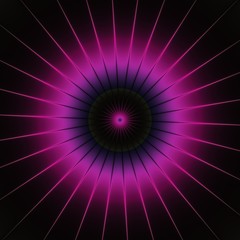 Purple pink shinning neon spike discs on dark background.