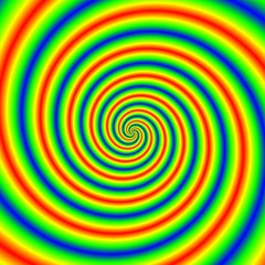 Abstract illustration of bright colorful spirals rotating on white