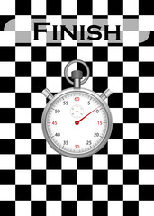 Stopwatch with checkered racing flag