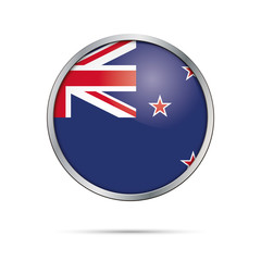 Vector New Zealandic flag Button. New Zealand flag in glass button style with metal frame