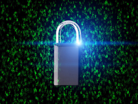 Digital security concept with code and lock