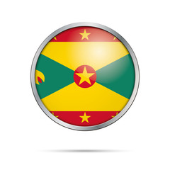 Vector Grenadan flag button. Grenada flag in glass button style with metal frame