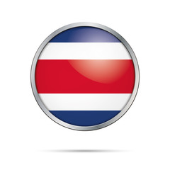 Vector Costarican flag Button. Costs Rica flag in glass button style with metal frame