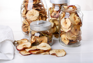 Homemade apple chips. Dried fruit.