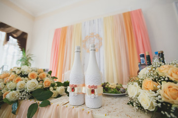 Decor bottle . A Wedding Banquet. An elegant dining table.