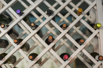 bottles on the shelf. decor.