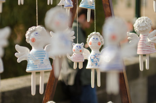 Figures of angels on the rope, pendants, Souvenirs from Prague