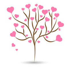 Obraz na płótnie Canvas Love tree with pink heart leaves different sizes on white background. Vector illustration