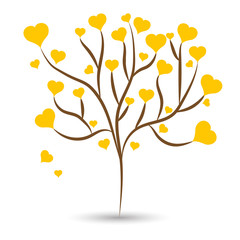 Fototapeta premium Love tree with yellow heart leaves different sizes on white background. Vector illustration