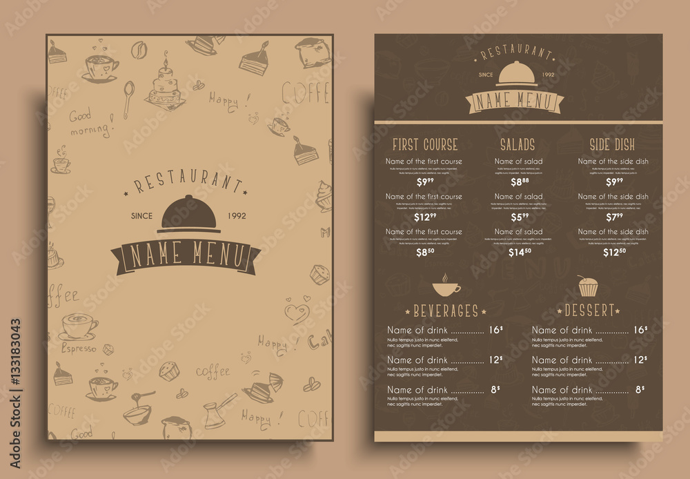 Aufkleber design a menu for a cafe or restaurant in a retro style.
