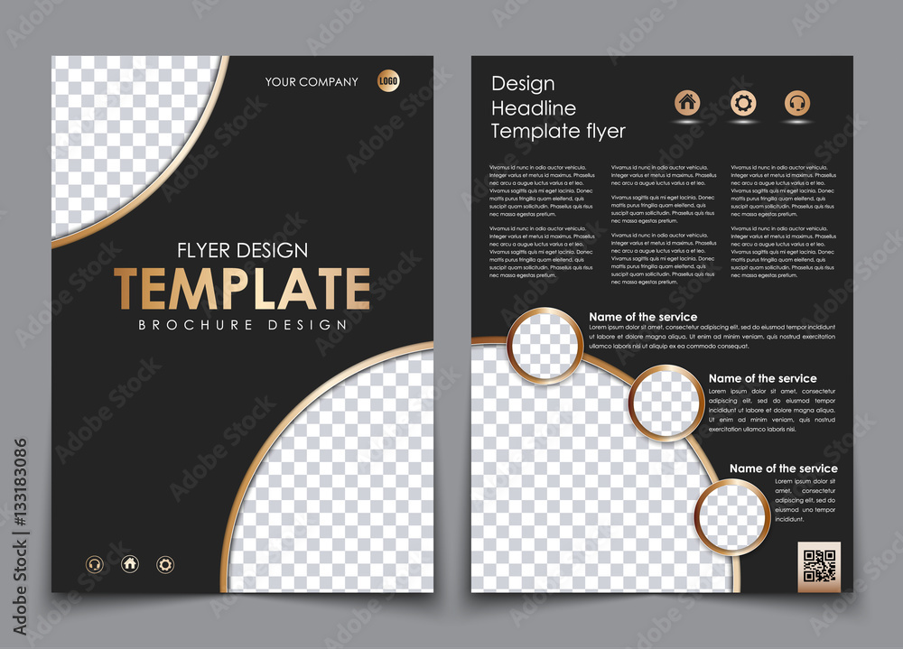 Poster cover design and the back of the black color with gold elements.