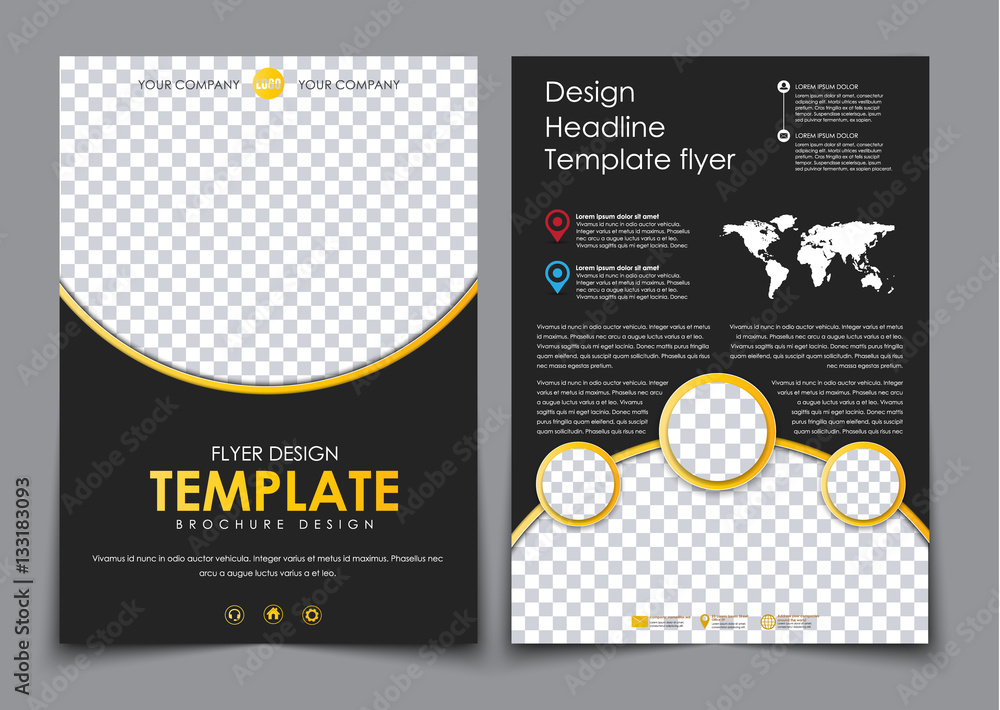 Poster design 2 pages of a4 black with yellow elements.