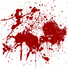 Red ink splatter background, isolated on white