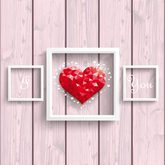 I Love You Low Poly Heart Pink Wood Frames