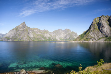 Summer view of Lofoten Islands near Moskenes, Norway