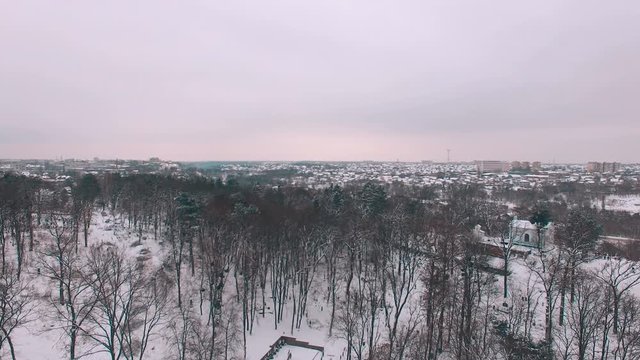 aerial view over the cemetery at winter