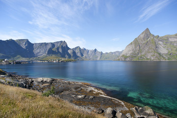 Summer view of Lofoten Islands near Moskenes, Norway