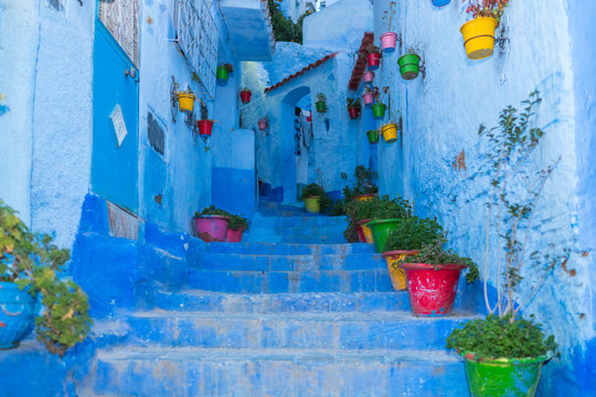 famous blue stairs at Chefchaouen ,Morocco

