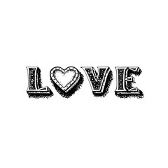 Love calligraphic inscription with heart, love hand drawing