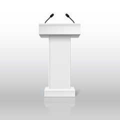 Vector White Podium Tribune Rostrum Stand with Microphones Isolated