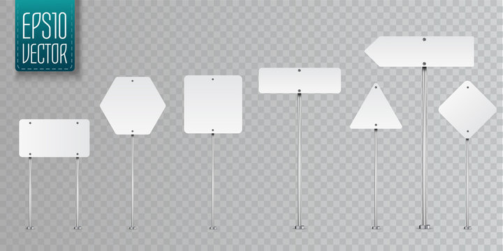 Set Of Blank Vector Road Signs Isolated On Transparent Background.