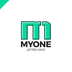 Unusual minimal monogram M and 1. Business logo template