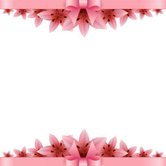Obraz na płótnie Canvas Lily flower Banner with pink bow on a white background