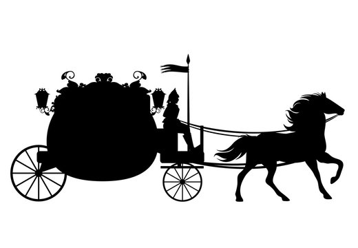 antique carriage with horse black vector silhouette