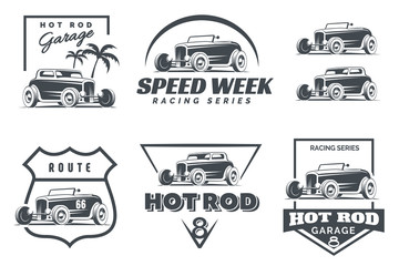 Set of Hot Rod logo, emblems and icons. - obrazy, fototapety, plakaty