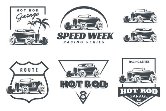 Set of Hot Rod logo, emblems and icons.
