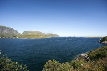 Fototapeta na wymiar Summer view of Lofoten Islands near Moskenes, Norway