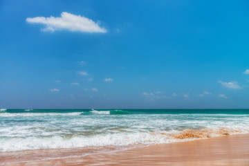 Obraz premium Sunny beach near Koggala - Sri Lanka. Waves of clear water and warm sand 