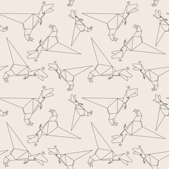 Thin Line Dinosaur. Paper Origami Style. Vector Seamless Pattern. Origami To Make. Paper Origami. Wrapping Paper. Japanese Tradition. Hand Drawing. Paper Dinosaur.