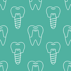Seamless vector pattern in a dental linear style. Background for web site dental clinic. Orthodontics, implants.