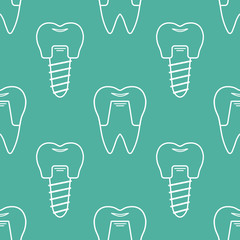 Obraz premium Seamless vector pattern in a dental linear style. Background for web site dental clinic. Orthodontics, implants.