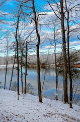 Lake in the Winter Snow with Cloud Reflections