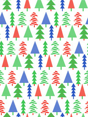 Christmas trees with stripes seamless pattern. Seamless pattern with green fir-trees. Triangle Pine Tree. Christmas seamless pattern flayer, banner, poster templates. 